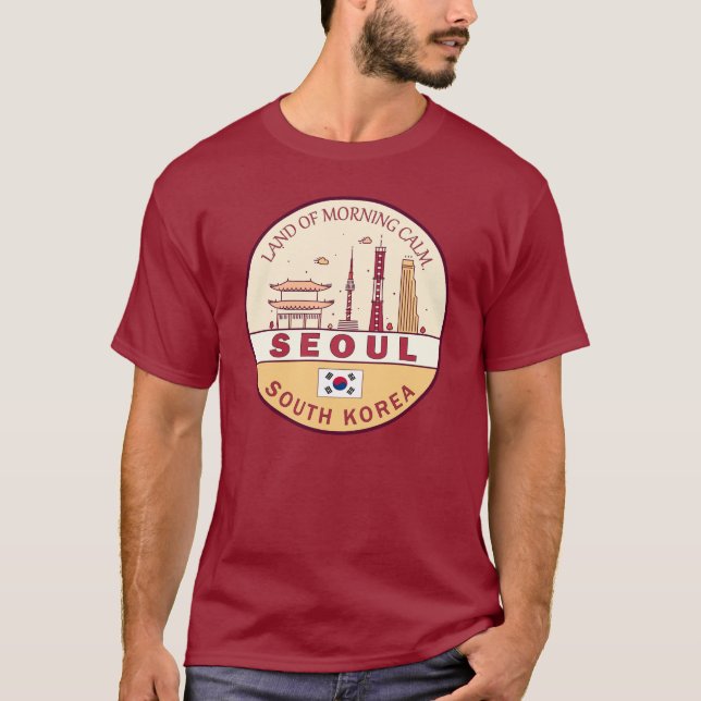 Söul Sydkorea City Skyline Emblem T Shirt (Framsida)