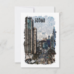 Söul Sydkorea Cityscape Vintage resor Kort