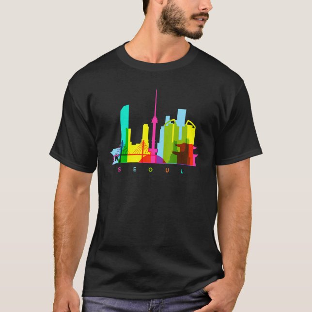 Söul Sydkorea Färgfull sydkoreansk Skyline Ea T Shirt (Framsida)