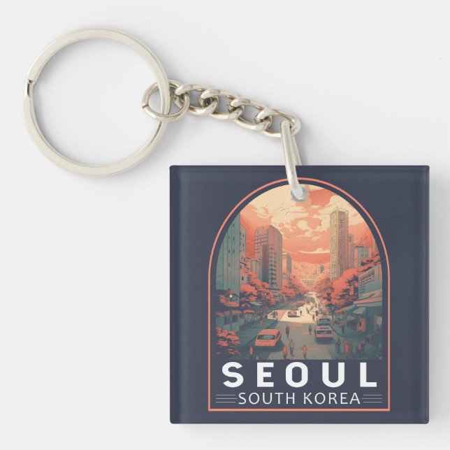 Söul Sydkorea Illustration Art Vintage Badge (Framsidan)