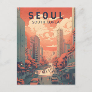 Söul Sydkorea Illustration Art Vintage Vykort