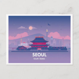 Söul Sydkorea Pastel Travel Design Vykort