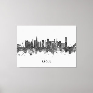 Söul Sydkorea Skyline BW Canvastryck
