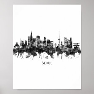 Söul Sydkorea Skyline BW Poster