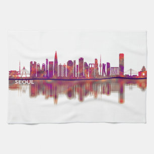 Söul Sydkorea Skyline Kökshandduk