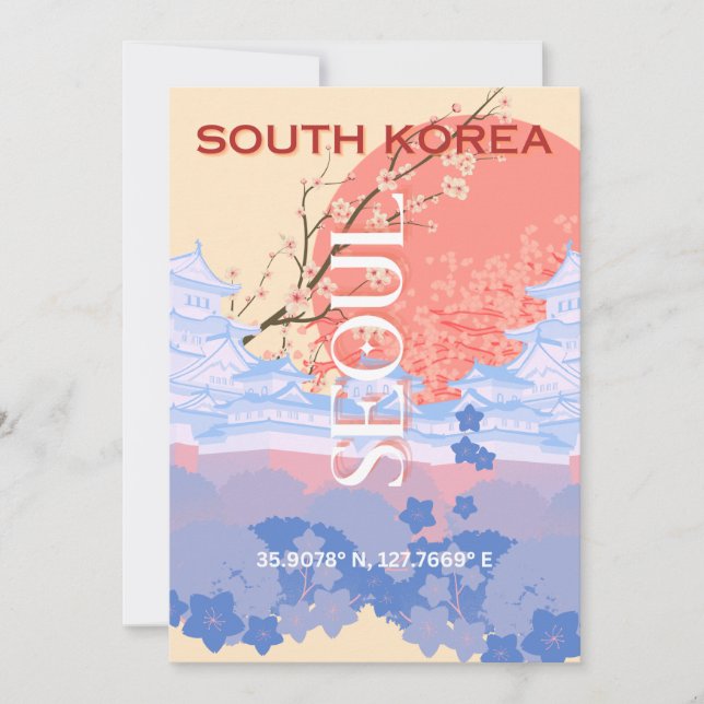 Söul Sydkorea Travel Art, Pastel Julkort (Framsida)