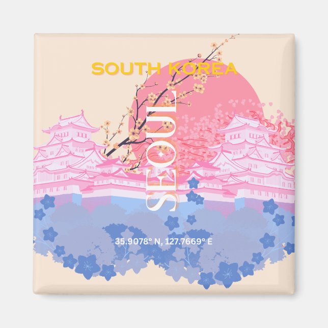 Söul Sydkorea Travel Art, Pastel Magnet (Framsidan)