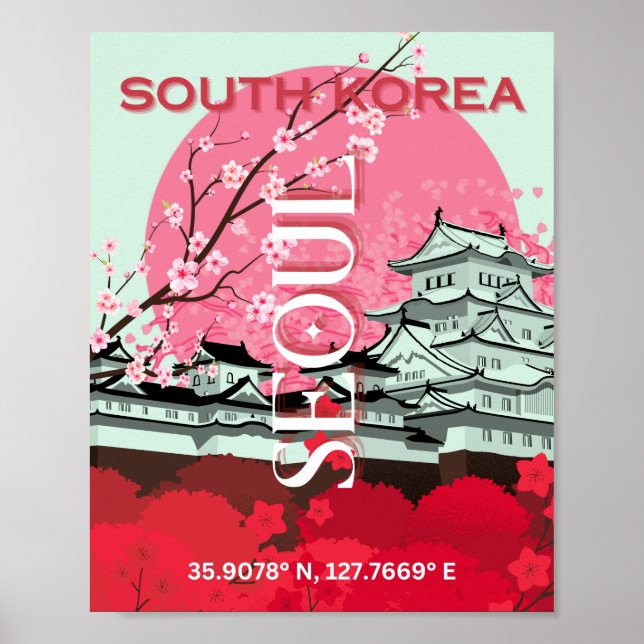 Söul Sydkorea Travel Art Poster (Framsidan)