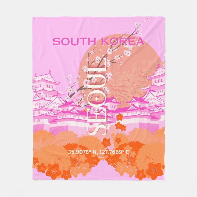 Söul Sydkorea Travel Art, Rosa Fleecefilt (Framsidan)