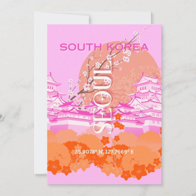 Söul Sydkorea Travel Art, Rosa Julkort (Framsida)