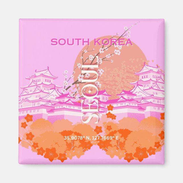 Söul Sydkorea Travel Art, Rosa Magnet (Framsidan)