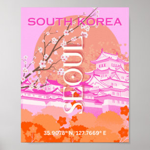 Söul Sydkorea Travel Art, Rosa Poster