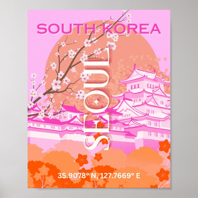 Söul Sydkorea Travel Art, Rosa Poster (Framsidan)