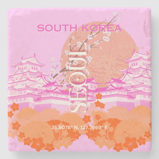 Söul Sydkorea Travel Art, Rosa Stenunderlägg (Framsidan)