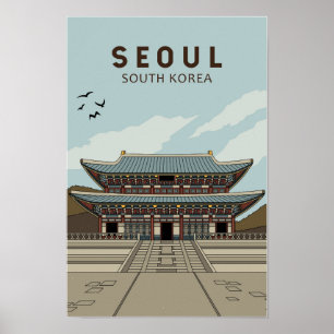 Söul Sydkorea Travel Art Vintage Poster