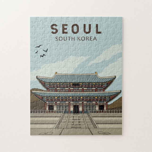 Söul Sydkorea Travel Art Vintage Pussel (Vertikal)