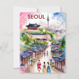 Söul Sydkorea Travel, vattenfärg Vykort