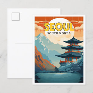 Söul Sydkorea vintage resor illustration Vykort