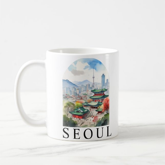 Söul, Sydkorea Watercolor Travel Art Kaffemugg (Vänster)