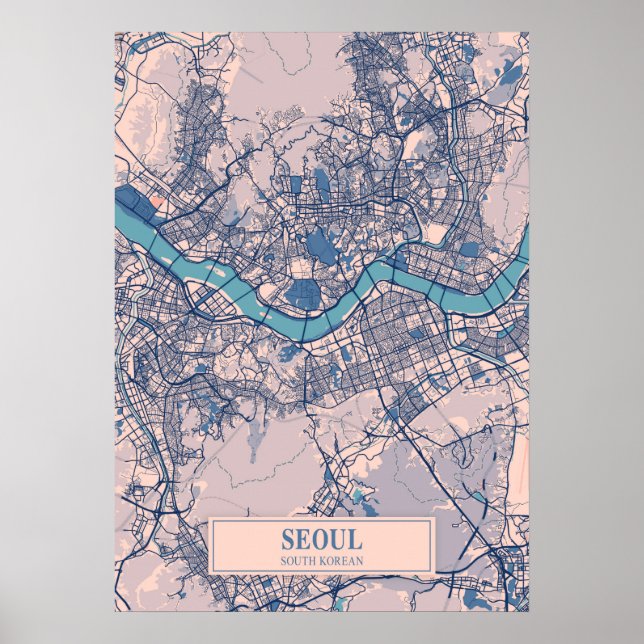Söul - Sydkoreas Breezy City Karta Poster (Framsidan)