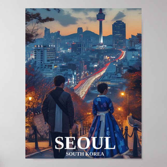 Söul Sydkoreas konstnärliga reseillustration Poster (Framsidan)