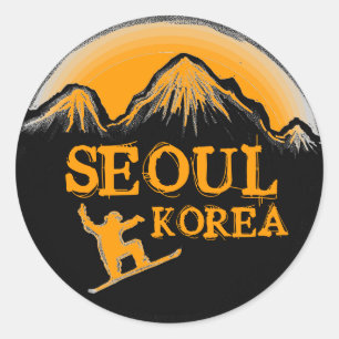 Söul Sydkoreas orange-snowboard-klistermärken Runt Klistermärke