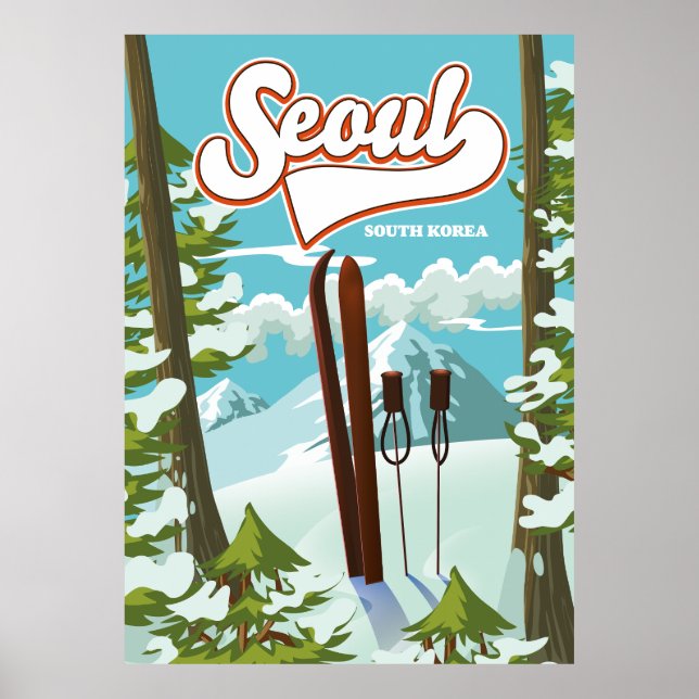 Söul Sydkoreas skidreseaffisch Poster (Framsidan)