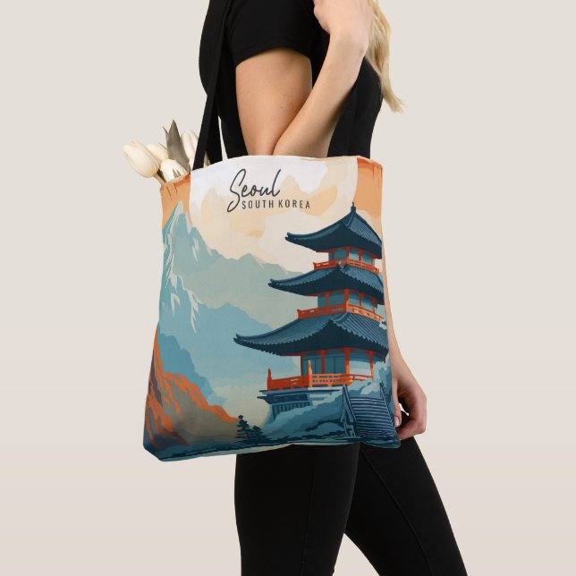 Söul Sydkoreas Vintage Art Travel Illustration Tygkasse (Närbild)
