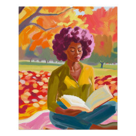 Soulful Reading: Afro Woman Relaxing with Nature's Perfect Poster