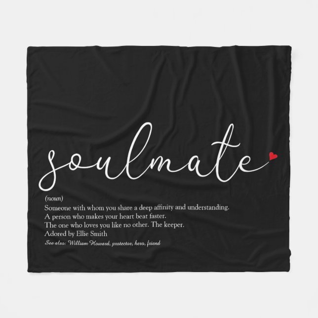 Soulmate Definition Elegant Skript Kärlek Hjärtat Fleecefilt (Framsidan (Horisontell))