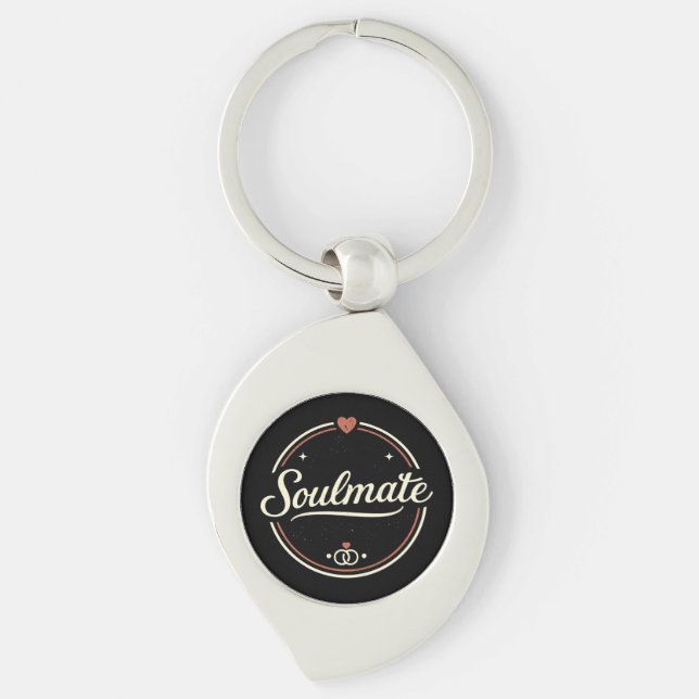 Soulmate Retro Love Minimal (Dark) Couple Matching Swirl Silverfärgad Nyckelring (Framsidan)