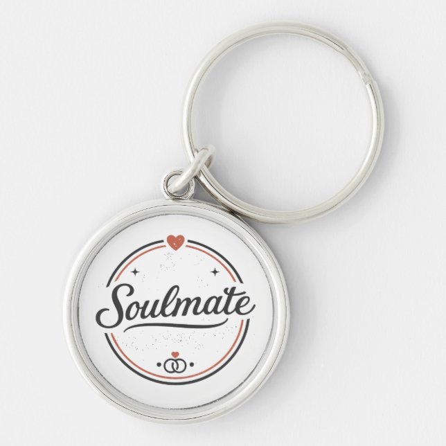Soulmate Retro Love Minimal(Light) Couple Matching Rund Silverfärgad Nyckelring (Framsidan)