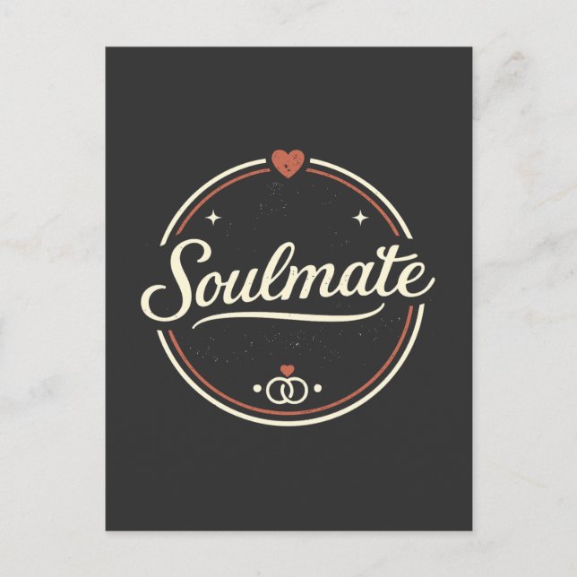 Soulmate Retro Love Minimal (Mörk) Matchande Par Vykort (Framsida)