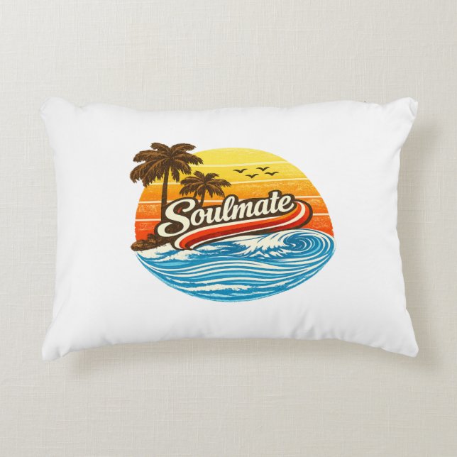 Soulmate Retro Solnedgångsdesign Prydnadskudde (Framsidan)