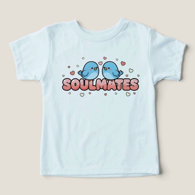 Soulmates: Kawaii Bluebirds Pastel Love T Shirt (Design Framsida)