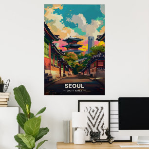 Söuls gamla charm under en levande Himlar Poster