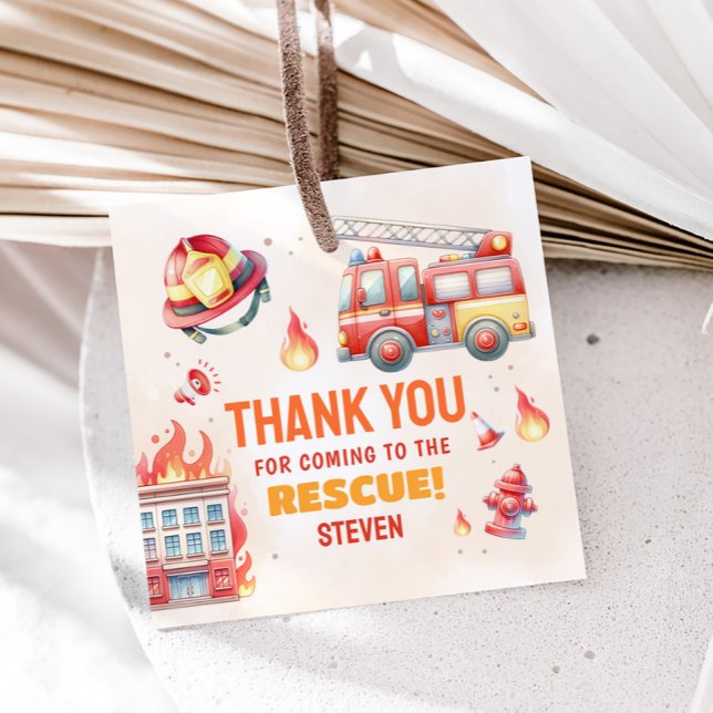 Sound the Alarm Fire Truck Baby Shower Gåvor Etiketter (Fire Truck Birthday Party Favor Tags)