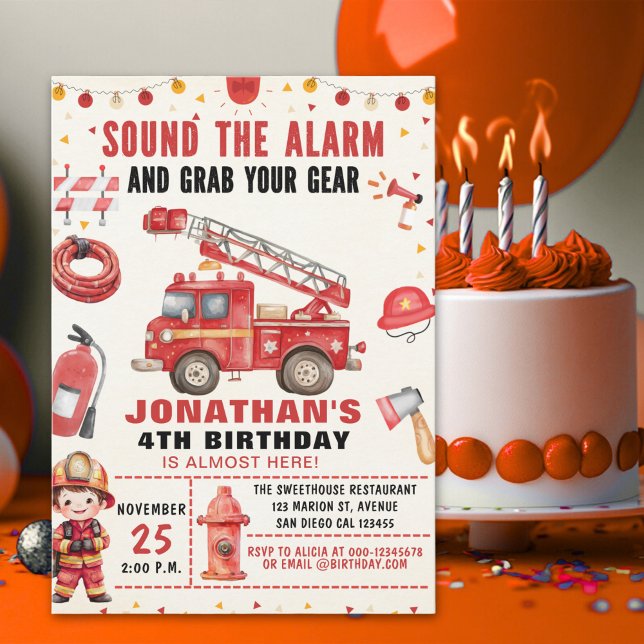 Sound the Alarm! Firefighter Birthday for Boys Inbjudningar (Skapare uppladdad)