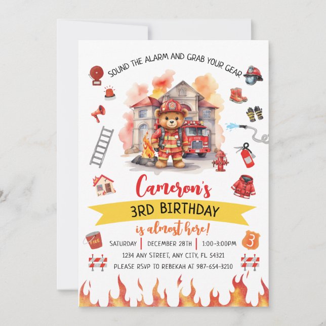 Sound the Alarm Firetruck Birthday Invitation Inbjudningar (Framsida)