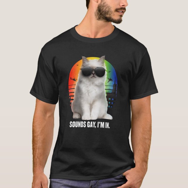Sounds Gay I'm In Rainbow Cat Gay Pride Sunset Ret T Shirt (Framsida)