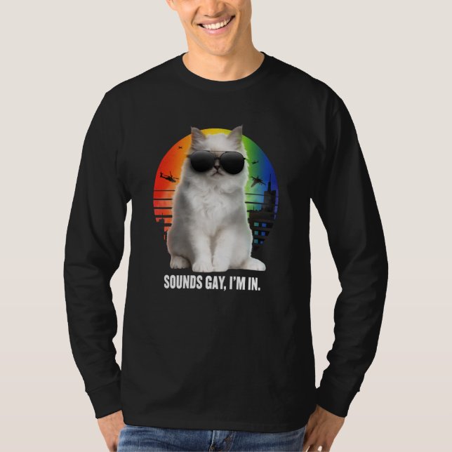 Sounds Gay I'm In Rainbow Cat Gay Pride Sunset Ret T Shirt (Framsida)