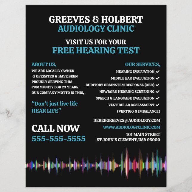 Soundwave Design, Audiolog, Audiology Clinic Reklamblad (Framsidan)