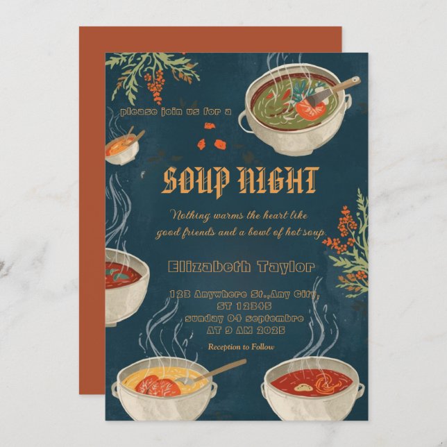 Soup Night Dinner Party Invitations Inbjudningar (Fram/baksida)