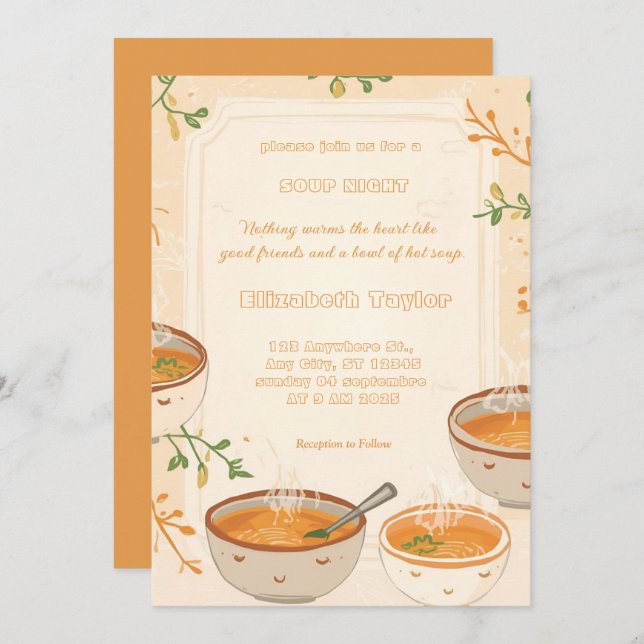 Soup Night Dinner Party Invitations Inbjudningar (Fram/baksida)