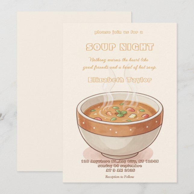 Soup Night Dinner Party Invitations Inbjudningar (Fram/baksida)
