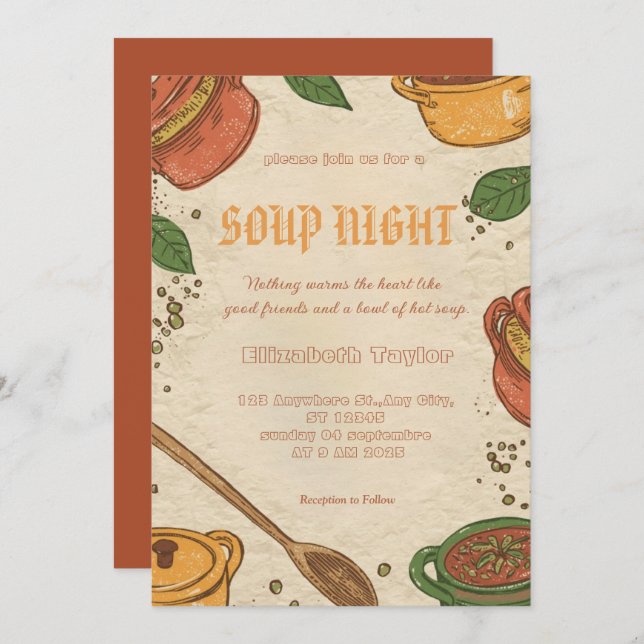 Soup Night Dinner Party Invitations Inbjudningar (Fram/baksida)