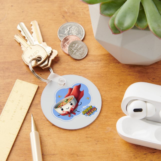 Souper Hero, Super Hero Soup Pun | Nyckelring (Skrivbord)