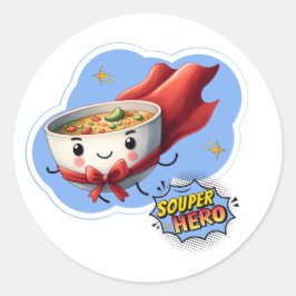 Souper Hero, Super Hero Soup Pun | Runt Klistermärke