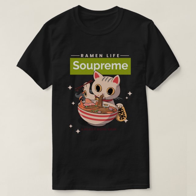 Soupreme - Bra Soppa - Cat Eating Ramen Noodles T Shirt (Design framsida)
