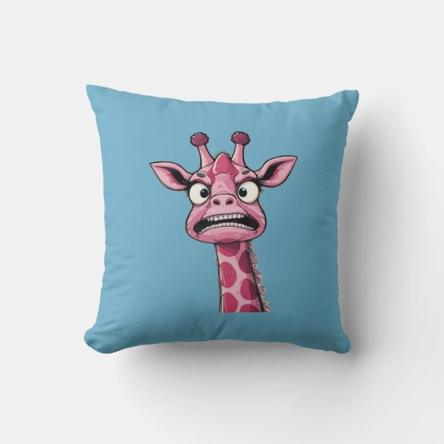 Sour Ansikte Rosa Giraffe Kudde (Framsida)